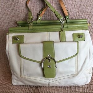 Coach canvas satchel /tote with leather trim